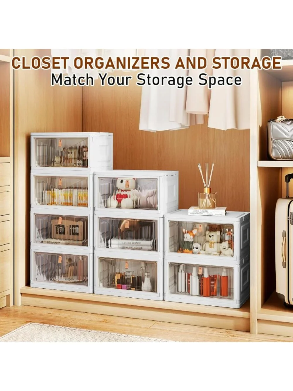 New 4 Tier 23QT Storage Bins with Lids Wheels Collapsible Closet Organizer Home